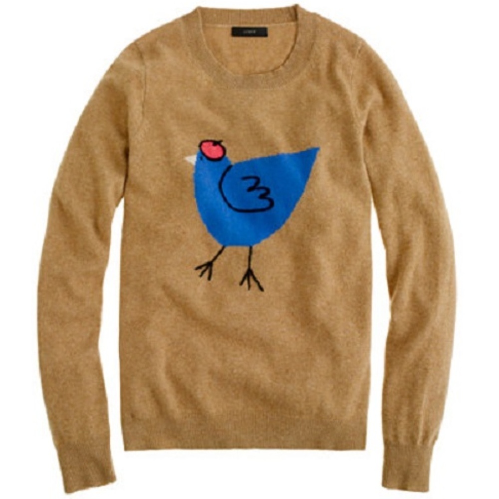 J Crew Cashmere Wool Blend French Hen Bird Sweater